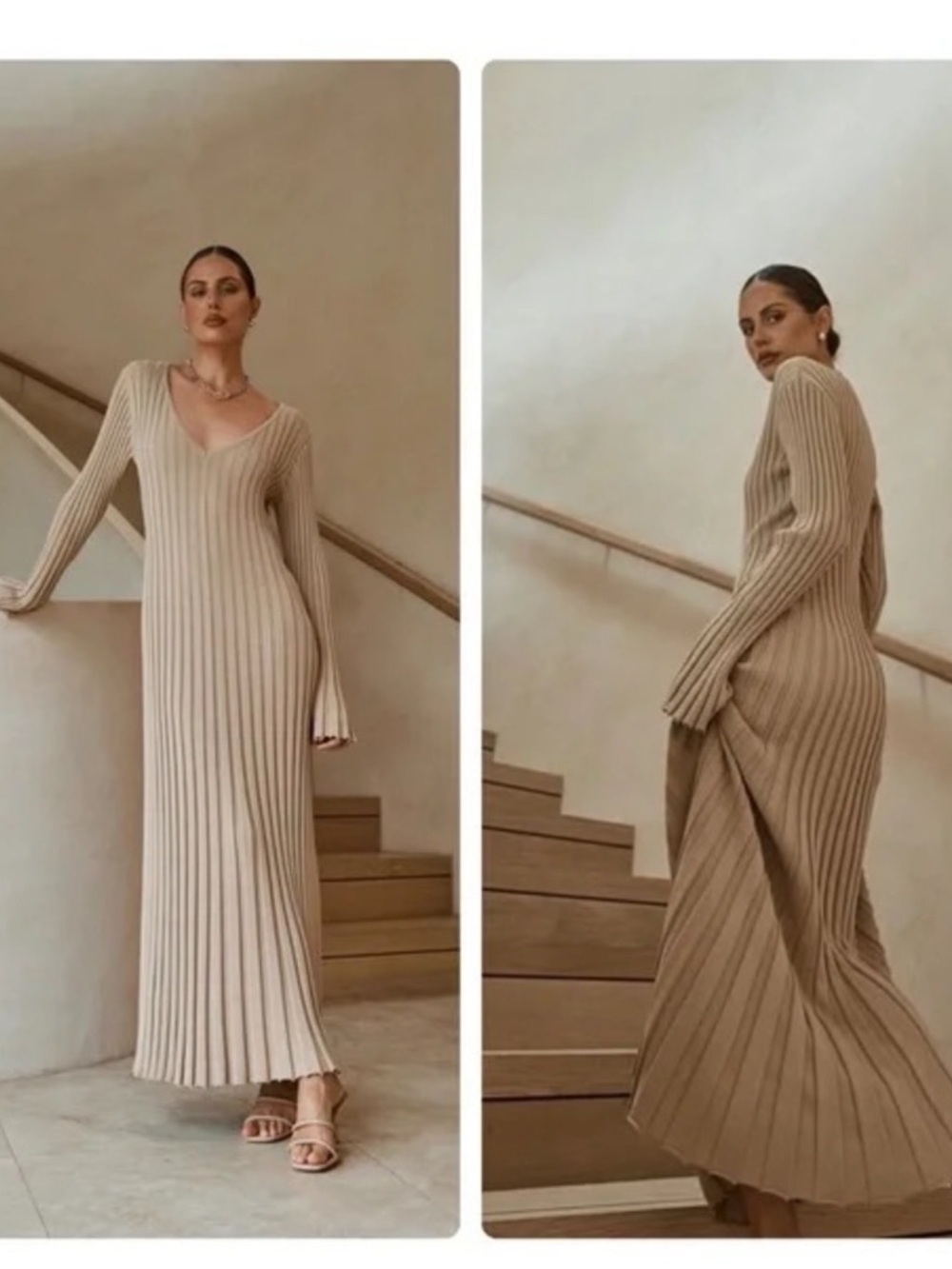 Dissh Reign knit ribbed midi dress with belt / stone M